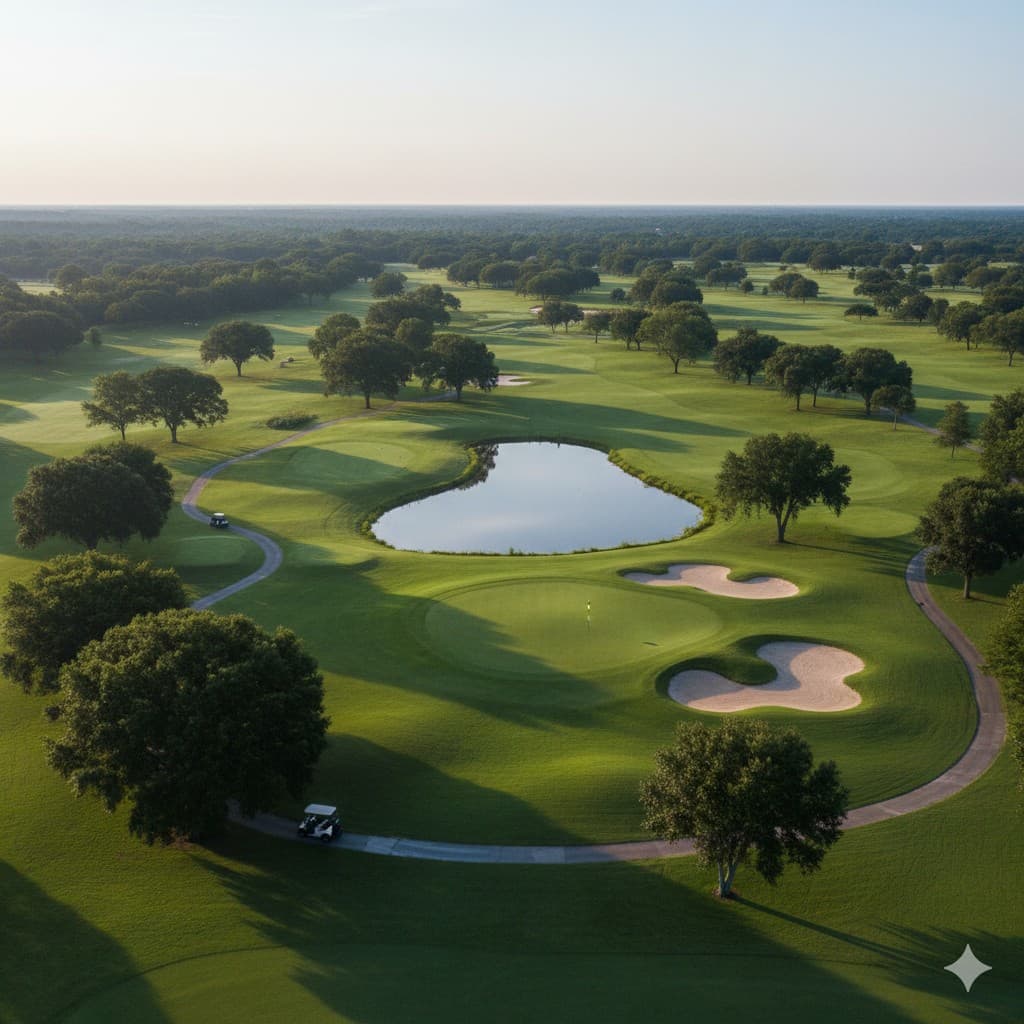 Parcours de golf au calme, lumière douce